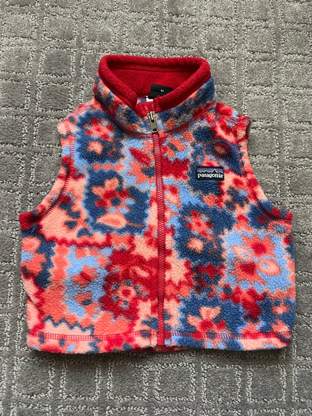 Baby Patagonia Floral Fleece Vest - Red & Blue